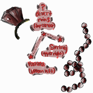 Original map concepts and world names based on the Crowns of Nyaxia series by Carissa Broadbent. Annotated illustration created by Romantasy Wiki for for commentary, educational analysis, and theoretical discussion.