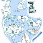 Original map concepts and world names based on the Crowns of Nyaxia series by Carissa Broadbent. Annotated illustration created by Romantasy Wiki for reference.
